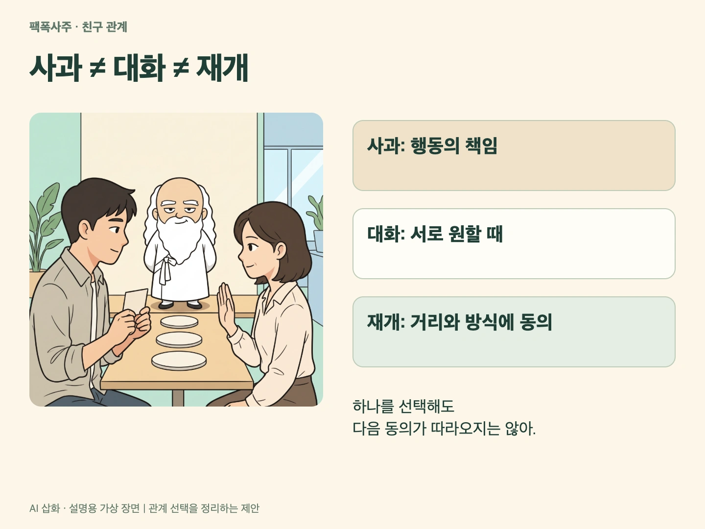 사과·대화·관계 재개를 별도 선택으로 나누는 조건 도식